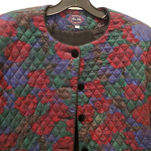 Allen Solly VTG 90s Cropped Quilted Jacket Rose Print Jewel Tones size 14 - Picture 2 of 7
